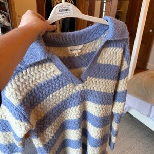 Heartloom Lavender and Cream Striped V-Neck Knit Sweater